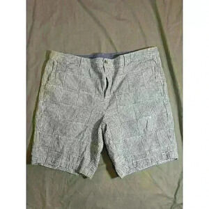 L.L. Bean Favorite Fit Womens 20 Seersucker Patchwork Bermuda Shorts Blue White